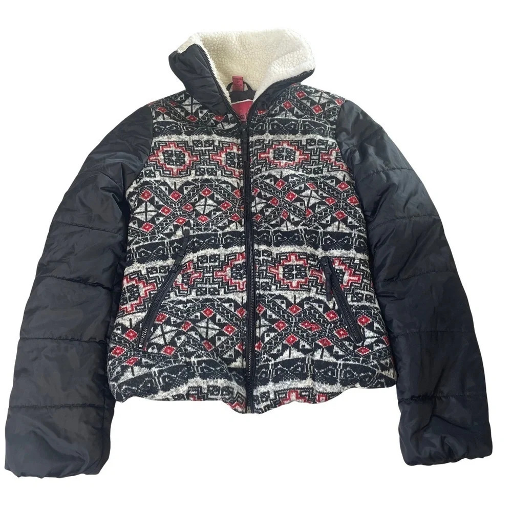 Bernardo Collection Fair Isle Winter Coat Jacket Womens XSmall Black Soft Shell